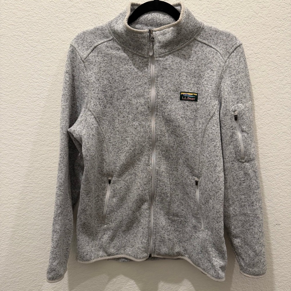 LL Bean Sweater Fleece Full Zip Jacket Gray Heather Womens Large 504888